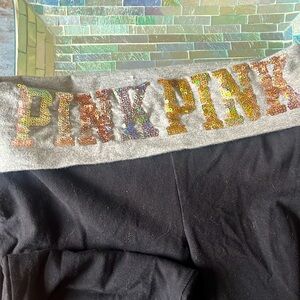 Victoria Secret PINK rainbow sequins bling fold over yoga pants S